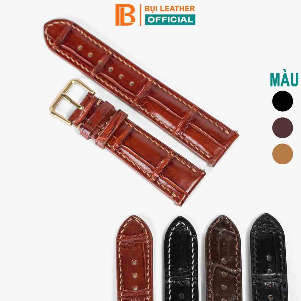 Dây đồng hồ nam da cá sấu đốt tre khâu tay thủ công D103-Bụi Leather size 18mm, 20mm, 22mm, 24mm