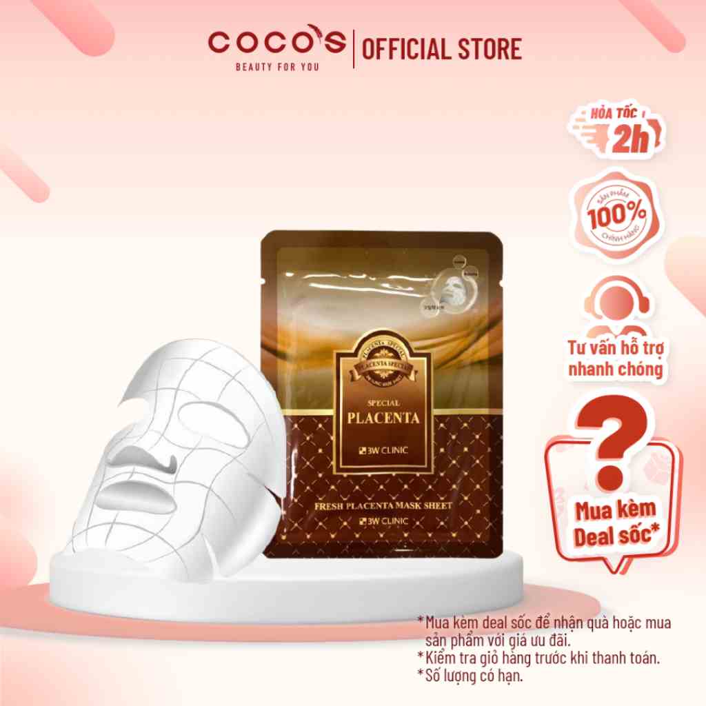 Mặt Nạ Nhau Thai Cừu 3W Clinic Placenta Mask Sheet 23ml