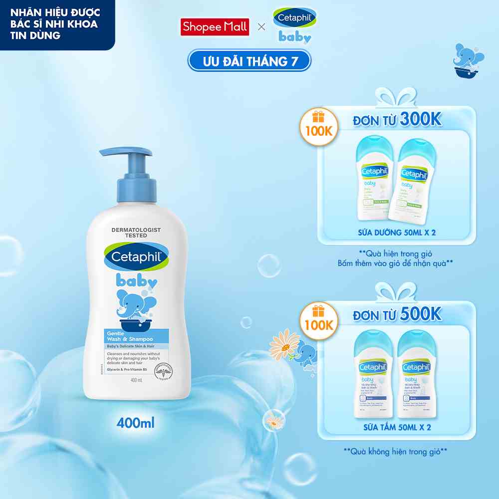 Sữa tắm gội dịu lành cho bé CETAPHIL BABY GENTLE WASH & SHAMPOO 400ML