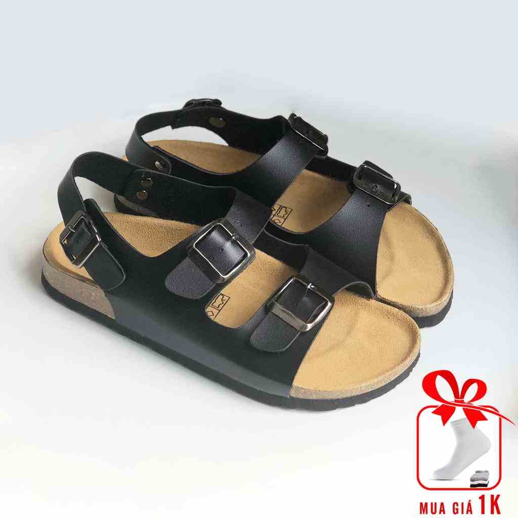 Dép Birken đế trấu sandal quai ngang 2 khoá Detaunisex phong cách văn phòng - SATA21