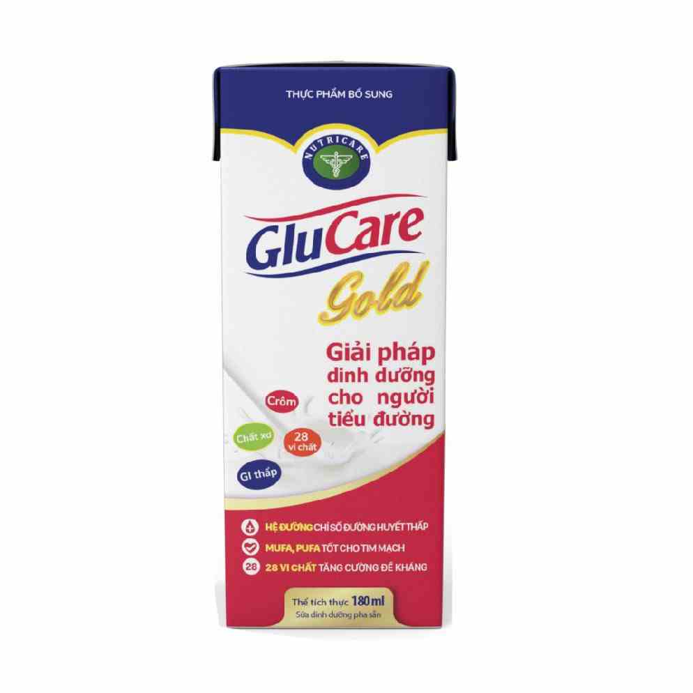 Combo 8 hộp sữa pha sẵn Nutricare GLUCARE GOLD - giải pháp dinh dưỡng cho người tiểu đường (180ml x 8 hộp)