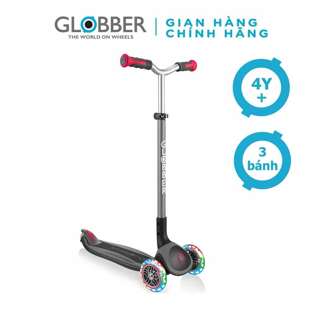 [Mã BMLTA35 giảm đến 35K đơn 99K] Xe Trượt Scooter 3 Bánh Globber Master Lights Cho Trẻ Em Từ 4 Đến 14 Tuổi - Đen/Đỏ