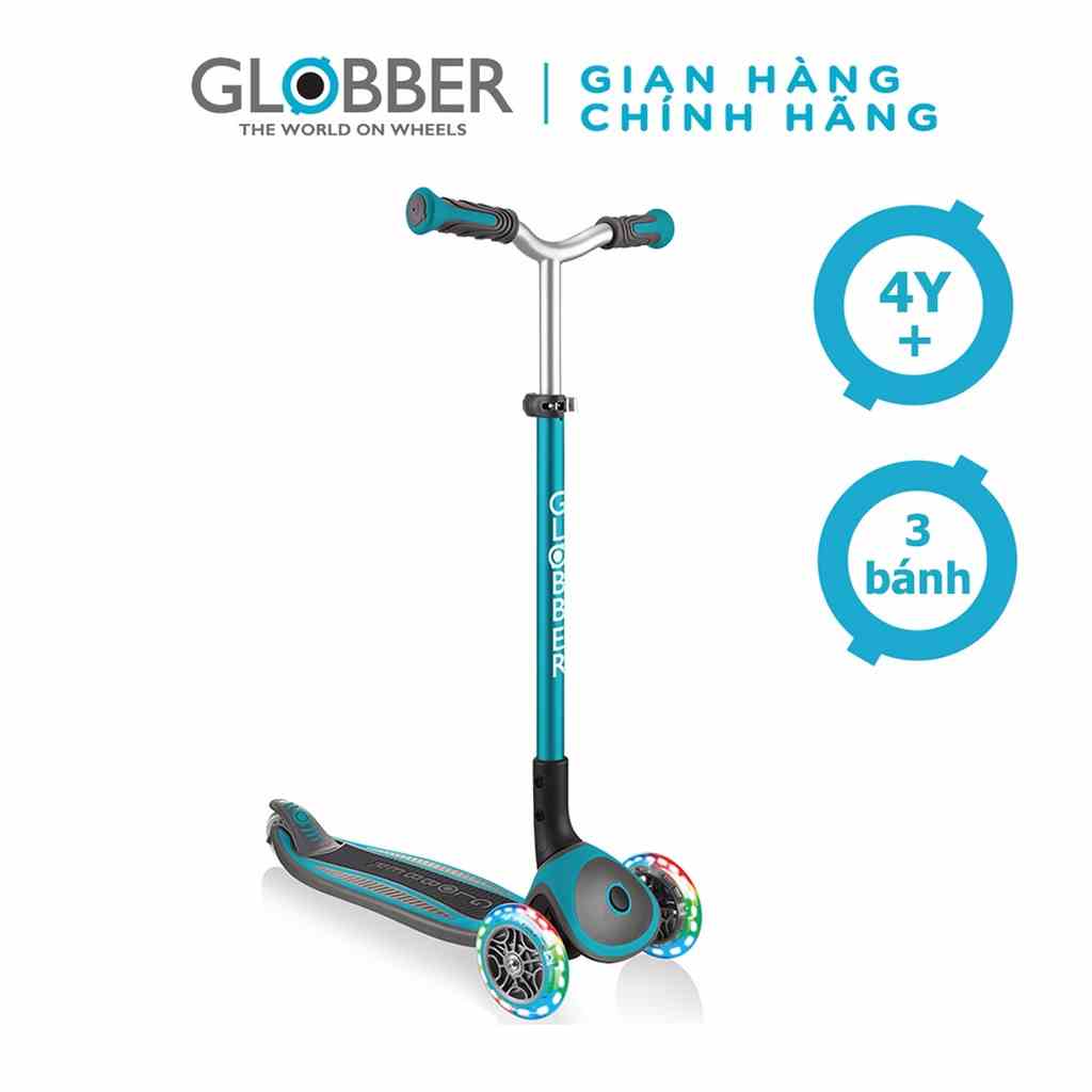 Xe Trượt Scooter 3 Bánh Globber Master Lights Cho Trẻ Em Từ 4 Đến 14 Tuổi - Xanh cổ vịt