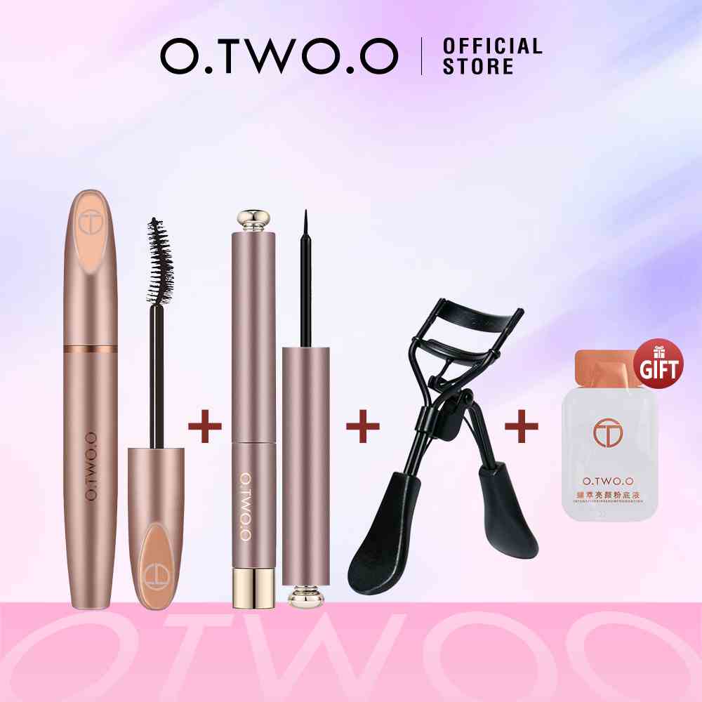 Bộ mỹ phẩm O.TWO.O gồm mascara + kẻ mắt + kem nền + dụng cụ bấm mi 90g