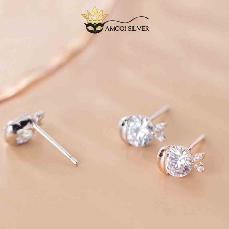 [Mã BMLTB35 giảm đến 35K đơn 99K] Bông tai bạc S925 con cá đá CZ - Amooi Silver AB151