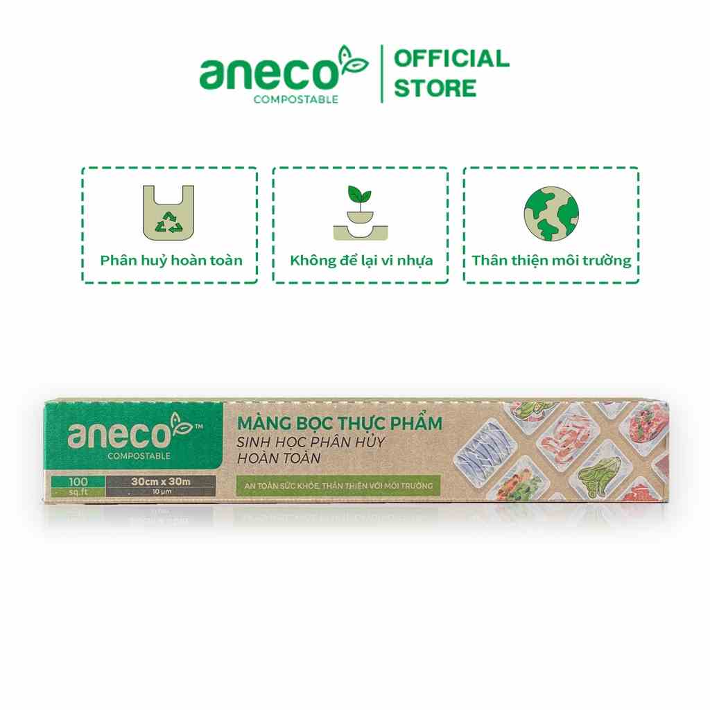 Màng bọc thực phẩm co giãn ANECO phân hủy sinh học tự hủy hoàn toàn (Hộp nhỏ 30cmx30m)  - Bảo vệ môi trường