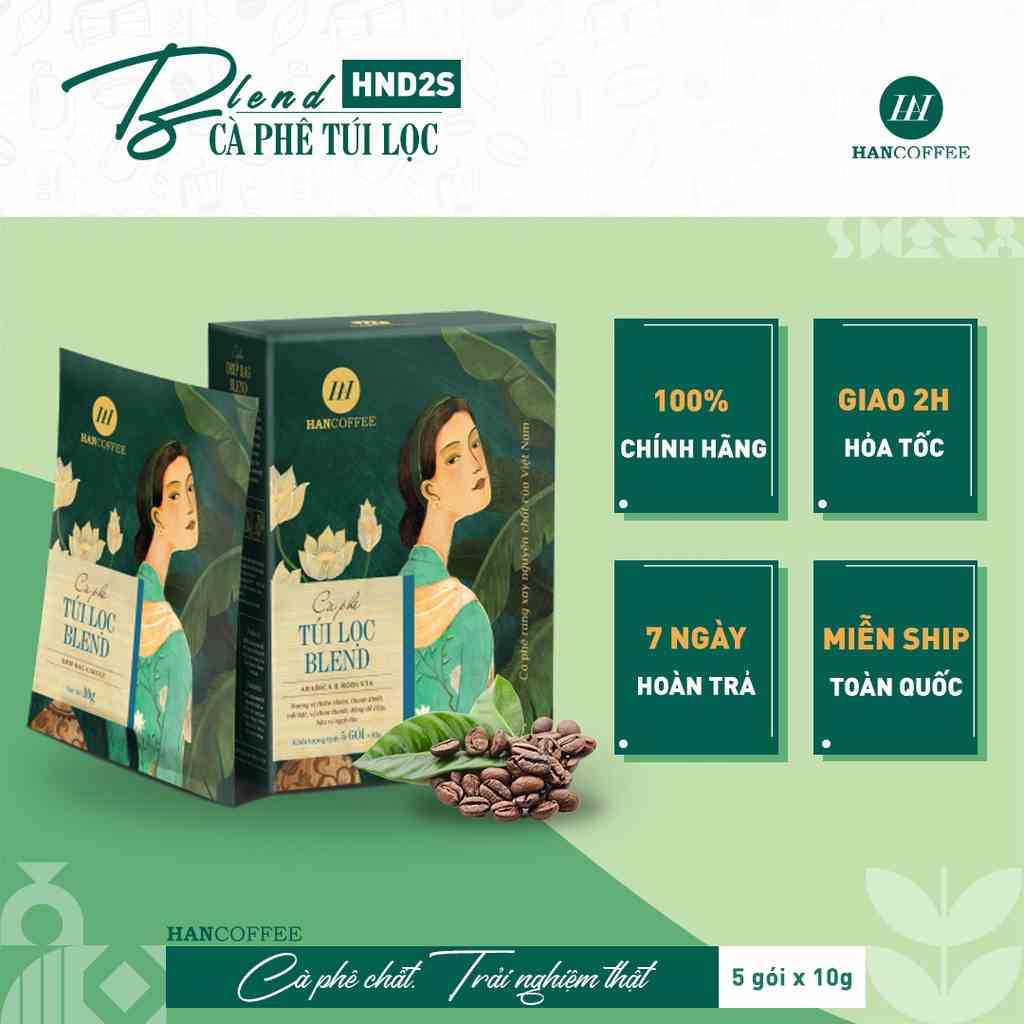 Cà phê phin giấy HANCOFFEE BLEND túi lọc tiện lợi vị chua thanh, đắng nhẹ hộp 5 gói - HND2S