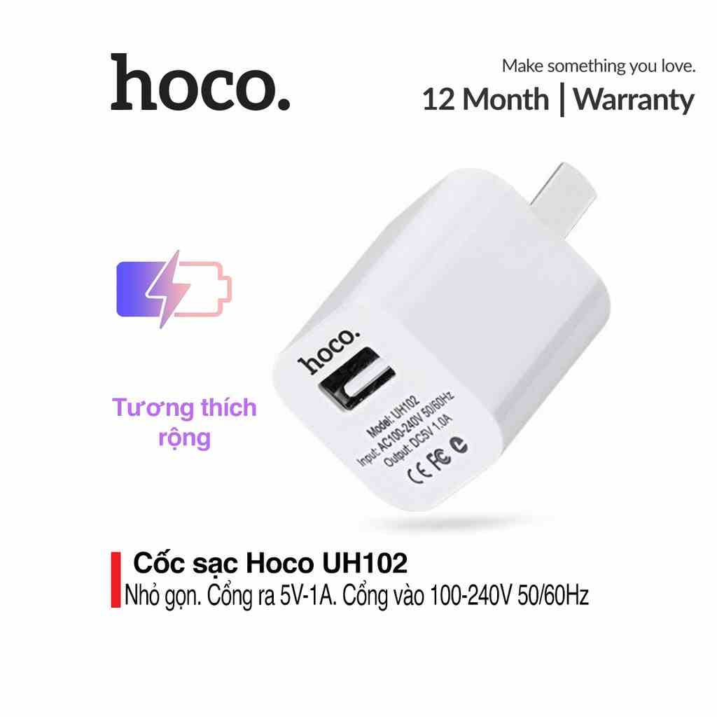 Cốc sạc tường Hoco UH102 cho iPhone/ iPad/Samsung/Huawei/Smart Phone cao cấp