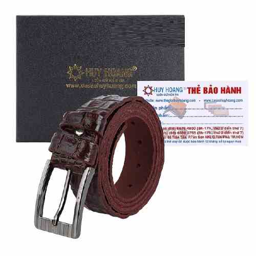 Dây nịt nam da bò vân cá sấu Huy Hoàng 1 lớp 3,5P màu nâu HP4151