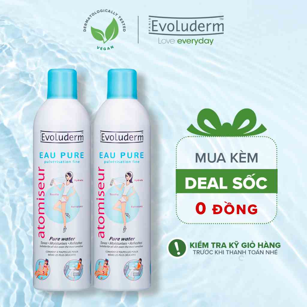 Bộ 2 Xịt khoáng dưỡng da cấp ẩm Evoluderm Atomiseur Eau Pure 400ml/chai