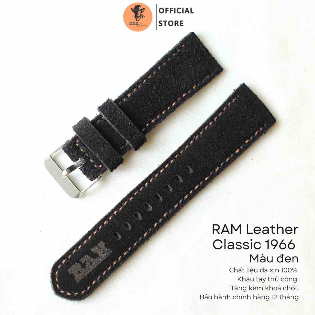 [Mã BMLTA35 giảm đến 35K đơn 99K] Dây Đồng Hồ Da Thật RAM Leather 1966 Da Bò Lộn Đen Bền Đẹp