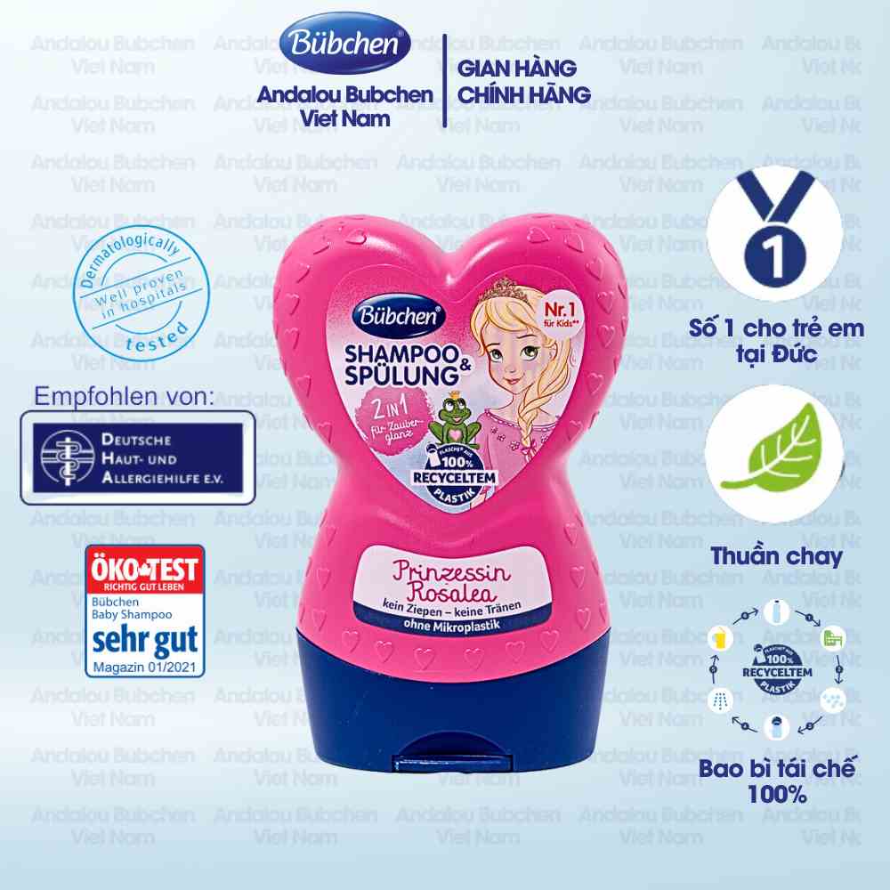 [Mã BMLTB35 giảm đến 35K đơn 99K] Dầu Gội - Xả 2in1 Bubchen Prinzessin Rosalea Cho Bé Gái 230ml