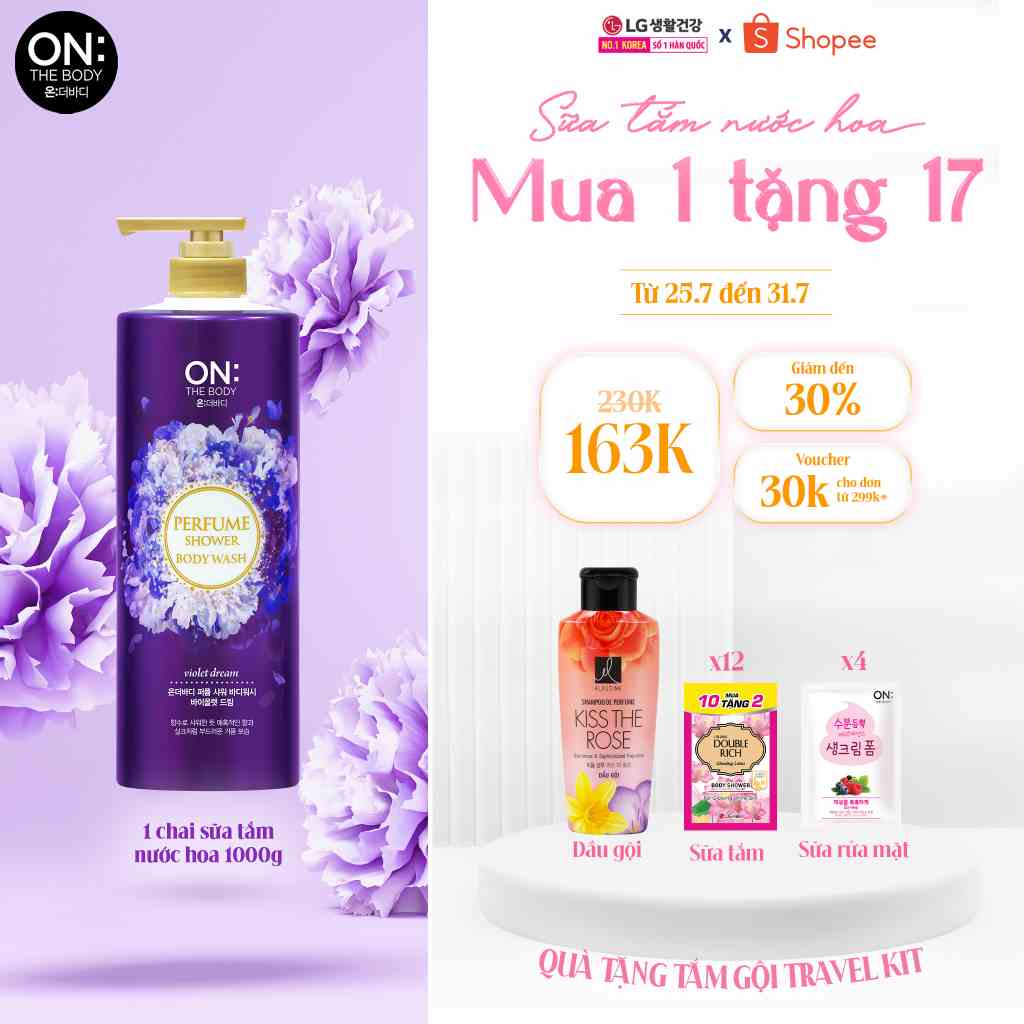 Sữa tắm dưỡng ẩm hương nước hoa On: The Body Perfume Violet Dream 1000g