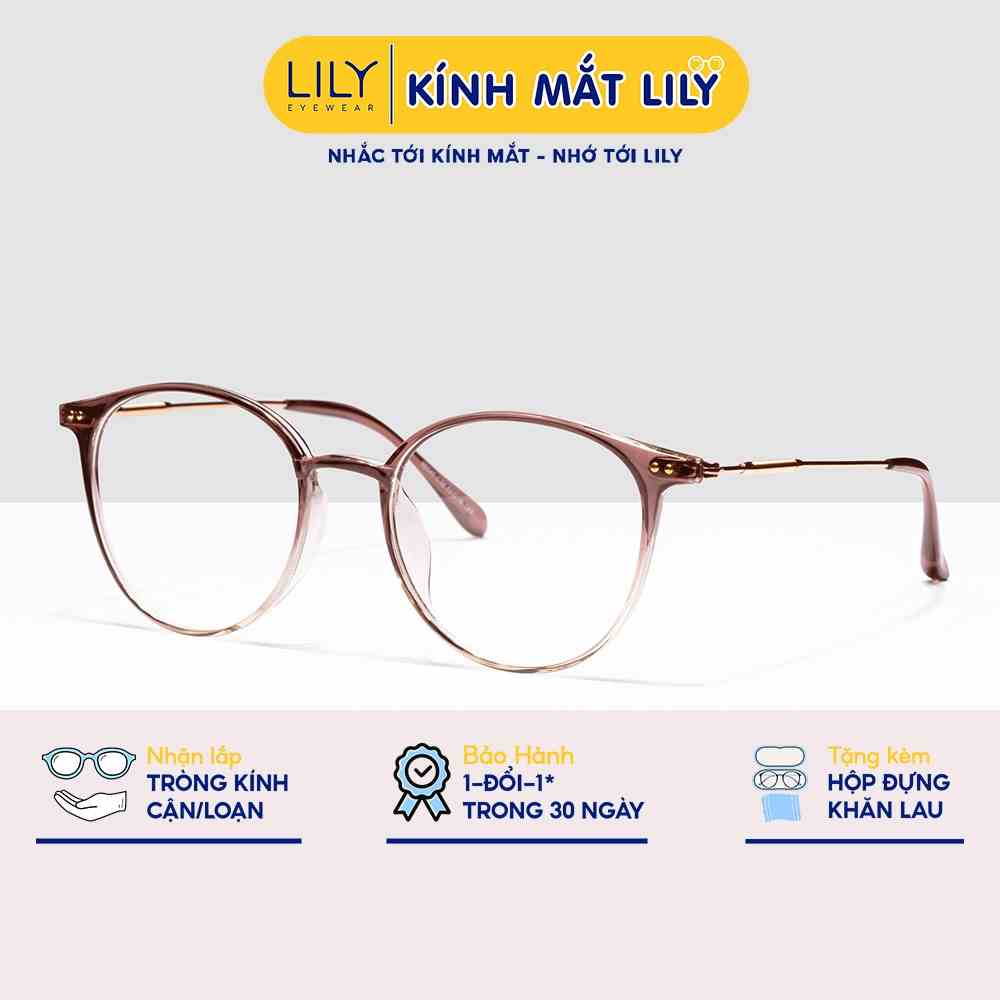 Gọng kính cận mắt tròn nam nữ LILYEYEWEAR chất liệu nhựa phối kim loại, đa dạng màu sắc 00004