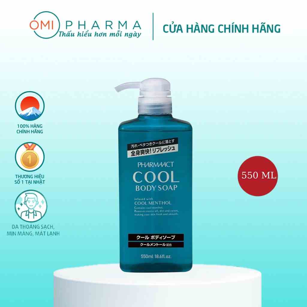 Sữa Tắm Nam Cao Cấp Nhật Bản Bạc Hà Mát Lạnh Pharmaact Cool Body Soap (550ml)