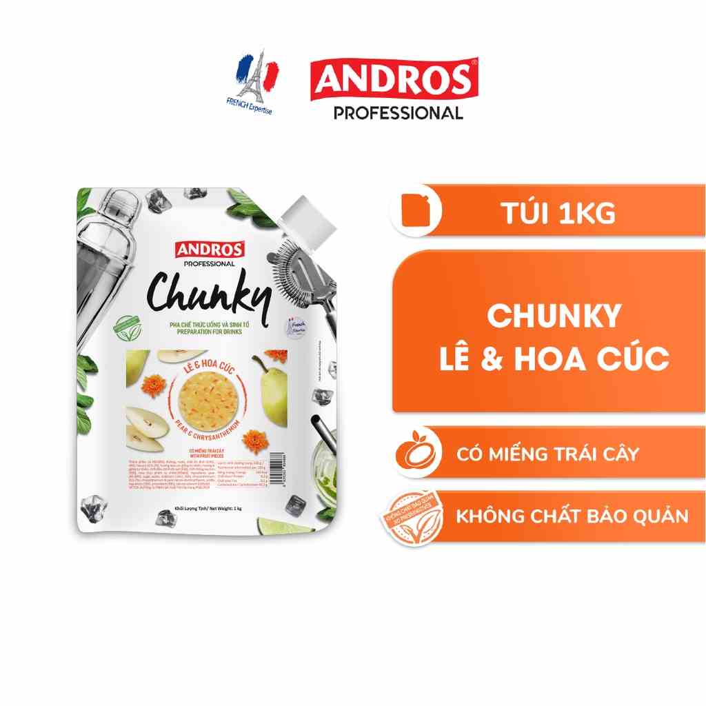 Mứt Trái Cây Pha Chế Lê & Hoa cúc - Có miếng trái cây thật - ANDROS CHUNKY - 1kg