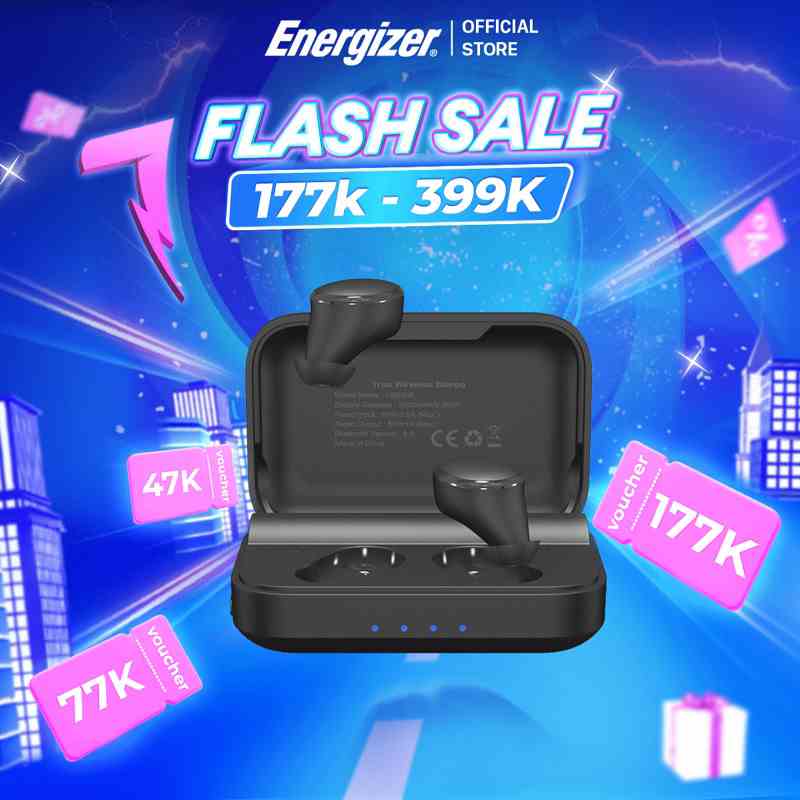 Tai nghe True Wireless Energizer UB2608 - kèm hộp sạc di động 2600mAh, chống thấm nước IPX4 - Hàng Chính Hãng