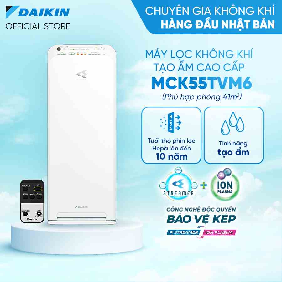 [Trả góp 0%]-[Bảo hành tận nhà]-Máy Lọc không khí tạo ẩm Daikin MCK55TVM6 - Phù hợp phòng 41m2-Công nghê Streamer