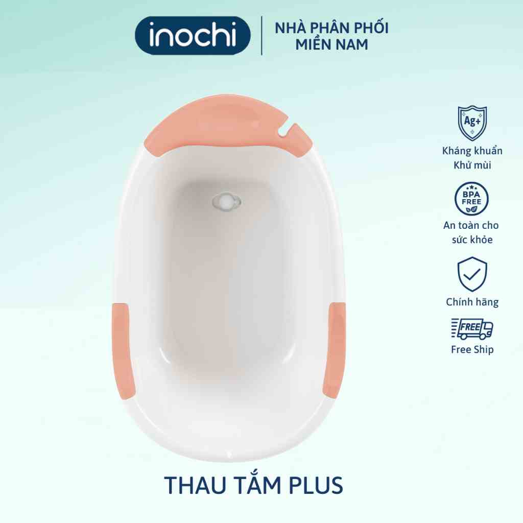 Thau tắm trẻ em Plus loại trung Inochi Notoro Nhật Bản, nhựa PP an toàn cho bé, thiết kế thông minh, tiện dụng