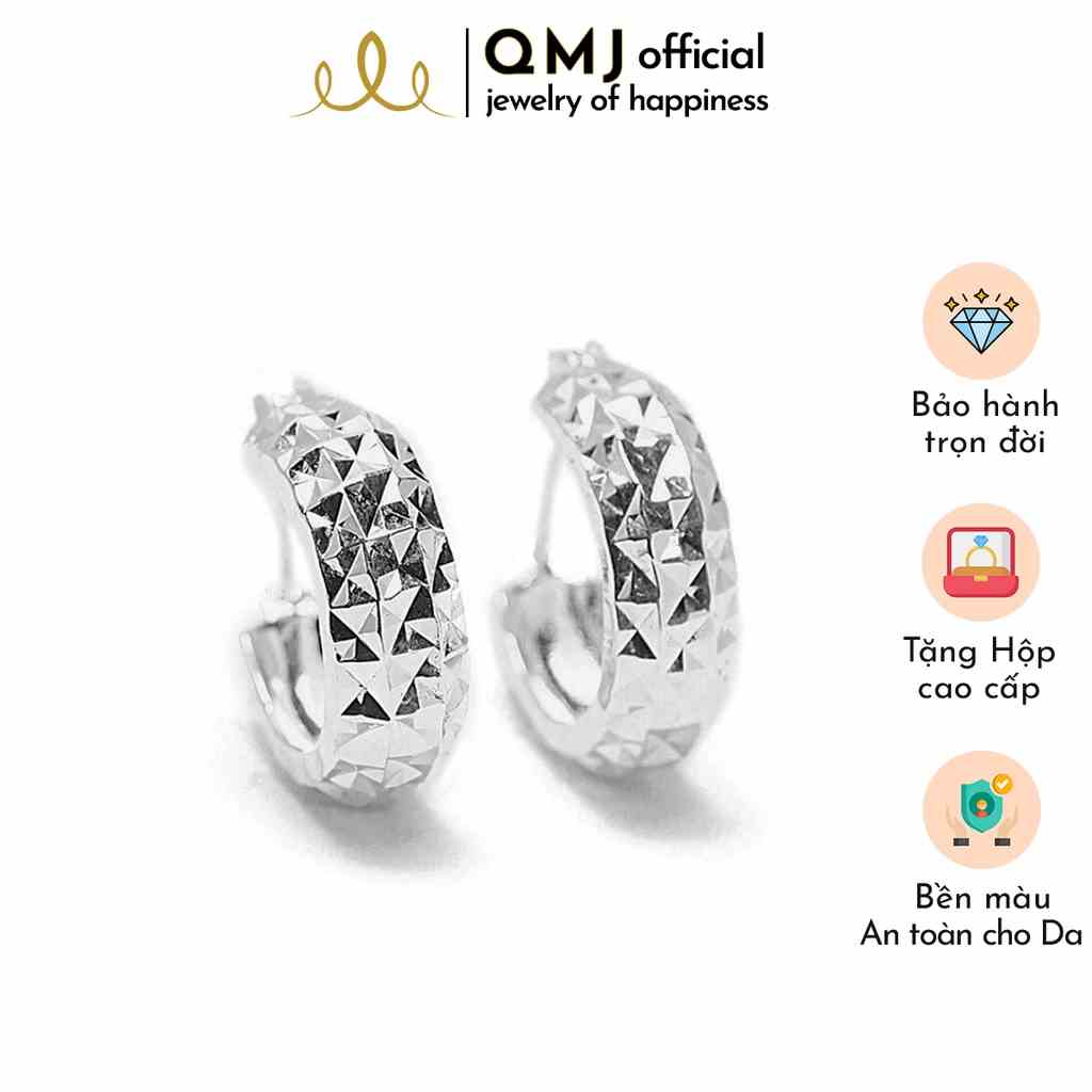 Bông tai QMJ Phay cong 3 hàng bạc 925 kiểu dáng sang trọng Q035