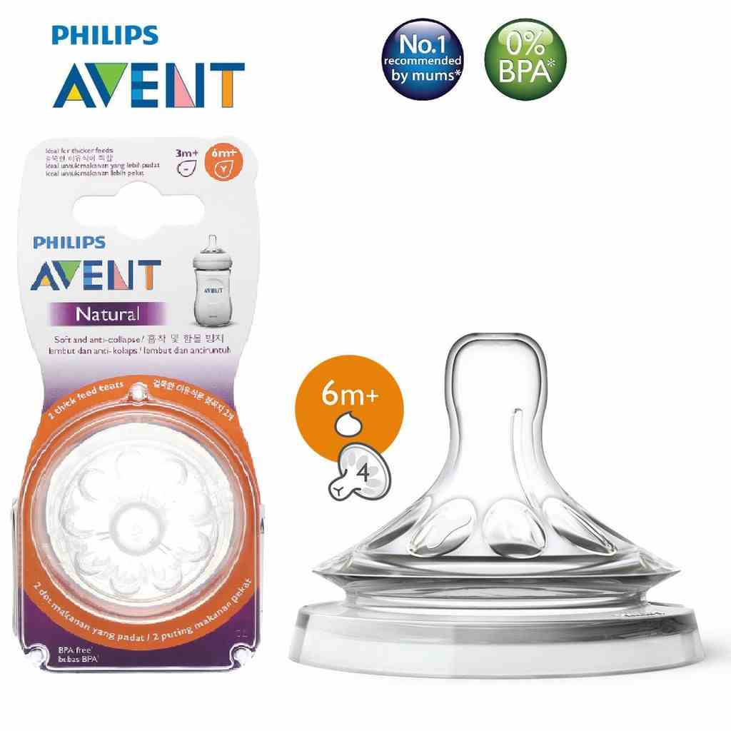 Núm ti silicone Philips Avent Natural cho trẻ từ 6 tháng tuổi (thức ăn đặc) (Vỉ 2 núm)