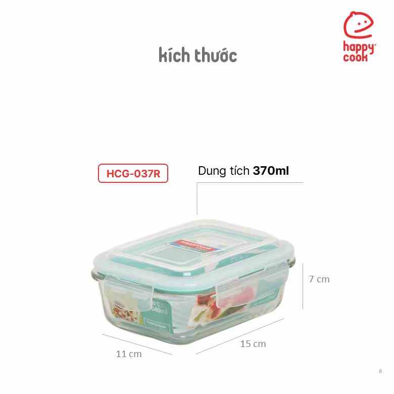 Hộp thuỷ tinh chữ nhật 370ml Happy Cook HCG-037R