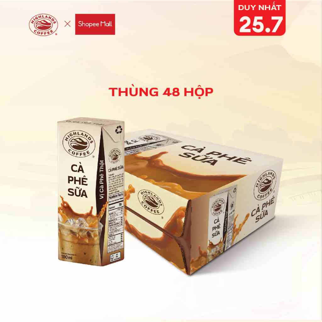 Thùng 48 hộp Cà phê Sữa Highlands Coffee Tetra 180ml/hộp