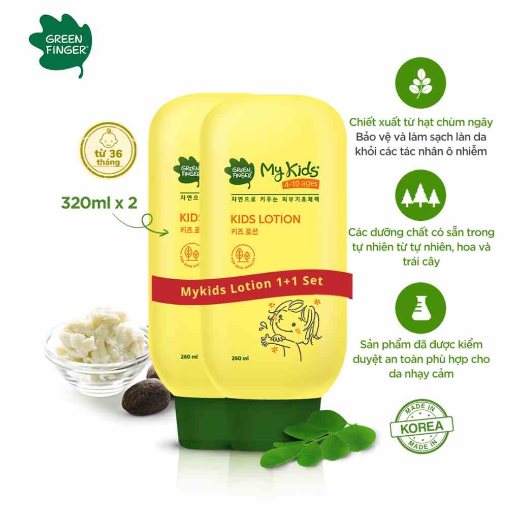 Combo 2 chai Sữa Dưỡng Thể Dưỡng Ẩm Cho Trẻ em GREENFINGER MY KIDS BODY LOTION 260ml