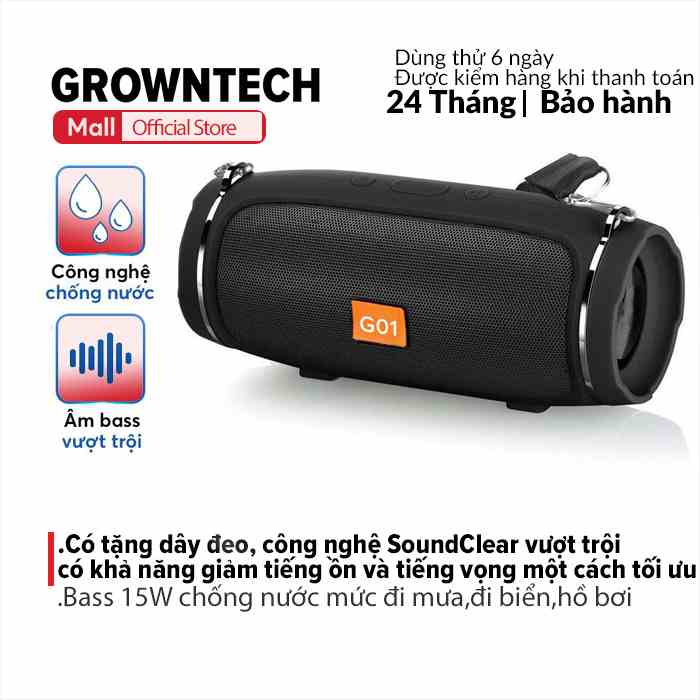 Loa bluetooth nghe nhạc mini GrownTech charge 4+ mini bass tốt có dây đeo