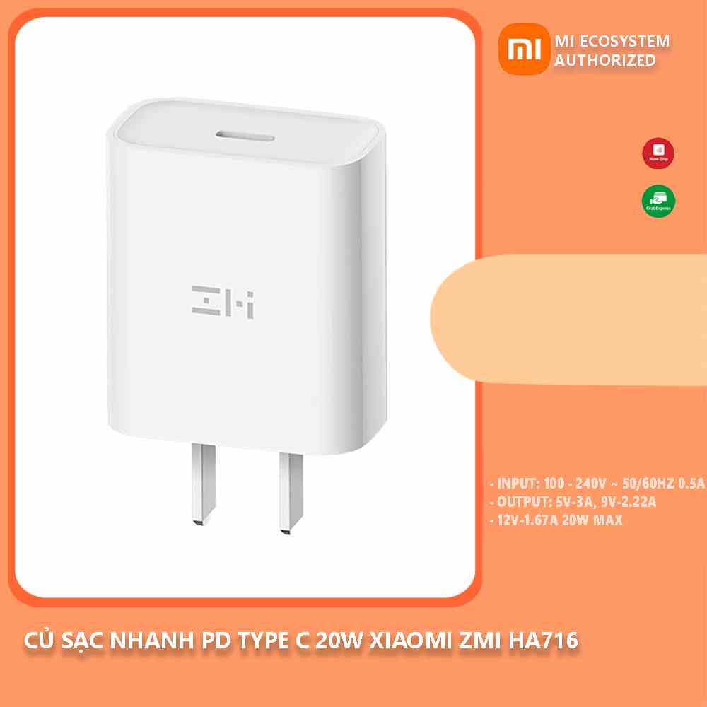 Củ sạc nhanh PD Type C 20W Xiaomi ZMI HA716 chuẩn PD 3.0/dây cáp sạc Al873K/AL872/AL870/AL871