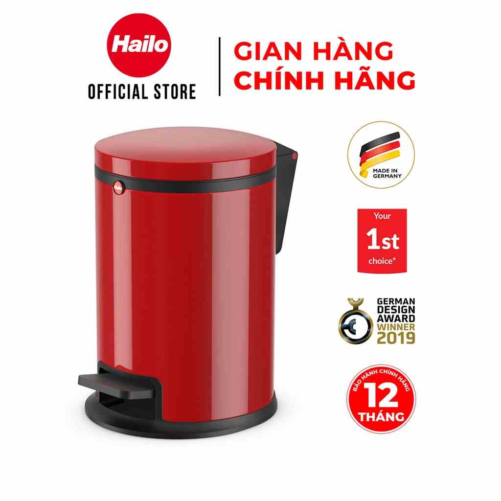 Thùng rác Hailo Pure S Đỏ 3L. Hàng chính hãng, sản xuất tại Đức. Bảo hành 12 tháng.