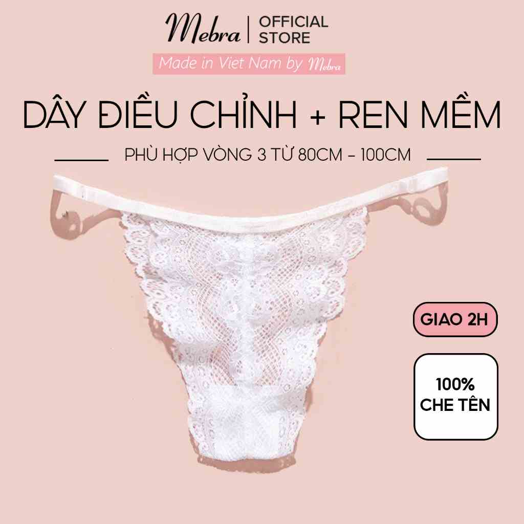 Quần lót ren DÂY thương hiệu MEBRA kiểu dáng lọt khe sexy quyến rũ, mềm mại khô thoáng họa tiết hoa màu trắng Q018