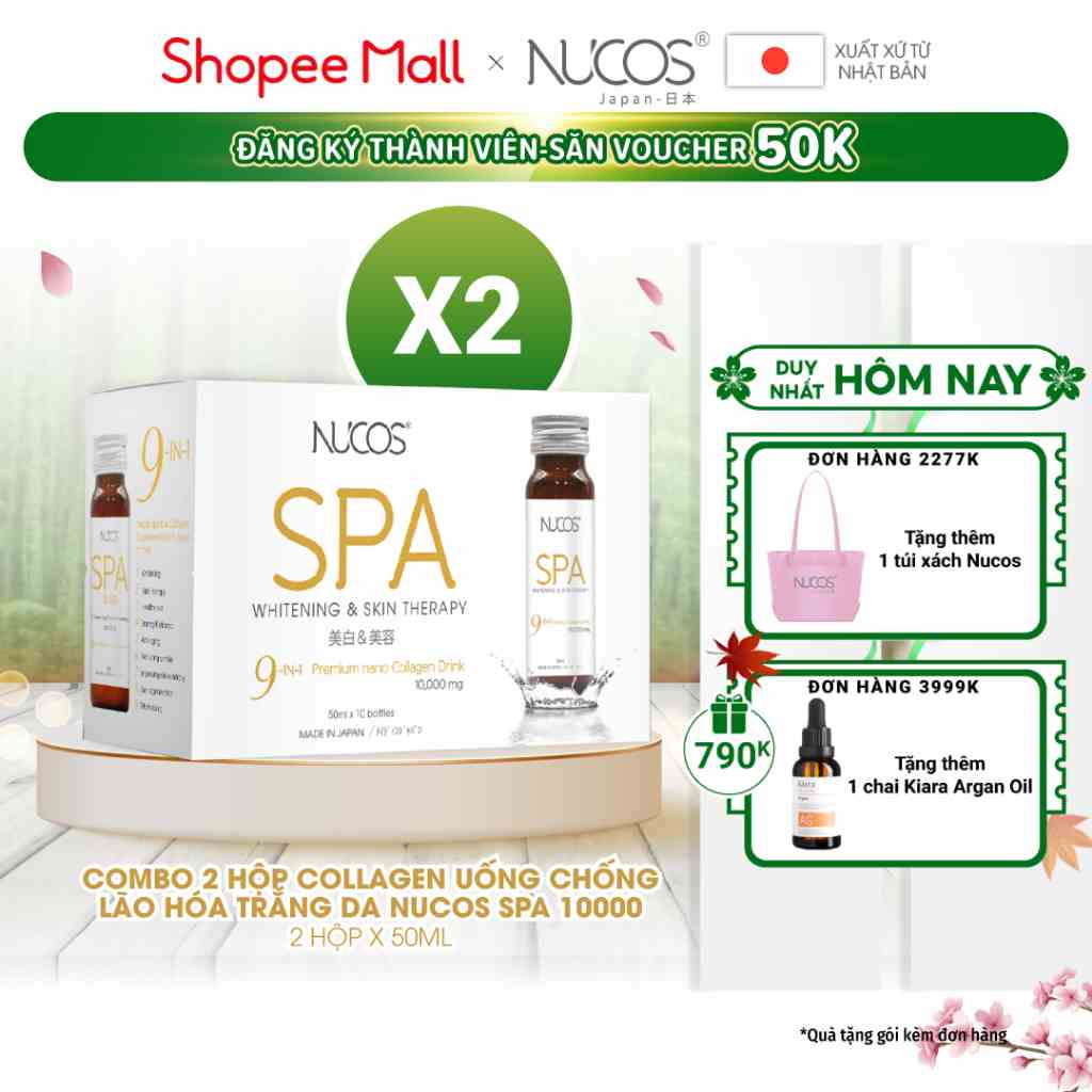 Combo 2 hộp nước uống collagen chống lão hóa trắng da Nucos Spa 10000 50ml x 2 x 10 chai