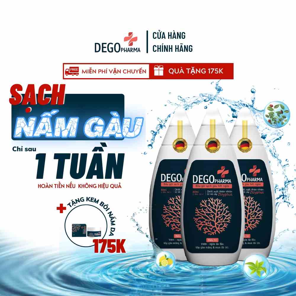 Combo 3 Dầu Gội Sạch Nấm DEGO PHARMA 80ml - Dứt Điểm Gàu Ngứa & Nấm Da Đầu - Chiết Xuất Thiên Nhiên