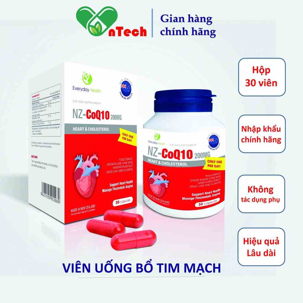 Bổ tim Everyday Health CoQ10 phòng và hỗ trợ cải thiện các bệnh tim mạch rối loạn nhịp tim nhồi máu cơ tim hộp 30 viên