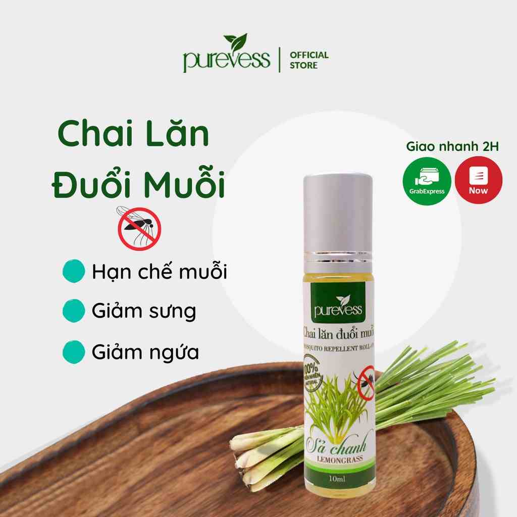 Chai lăn đuổi muỗi Purevess, hương sả chanh giúp đuổi muỗi và làm giảm vết sưng 10ml