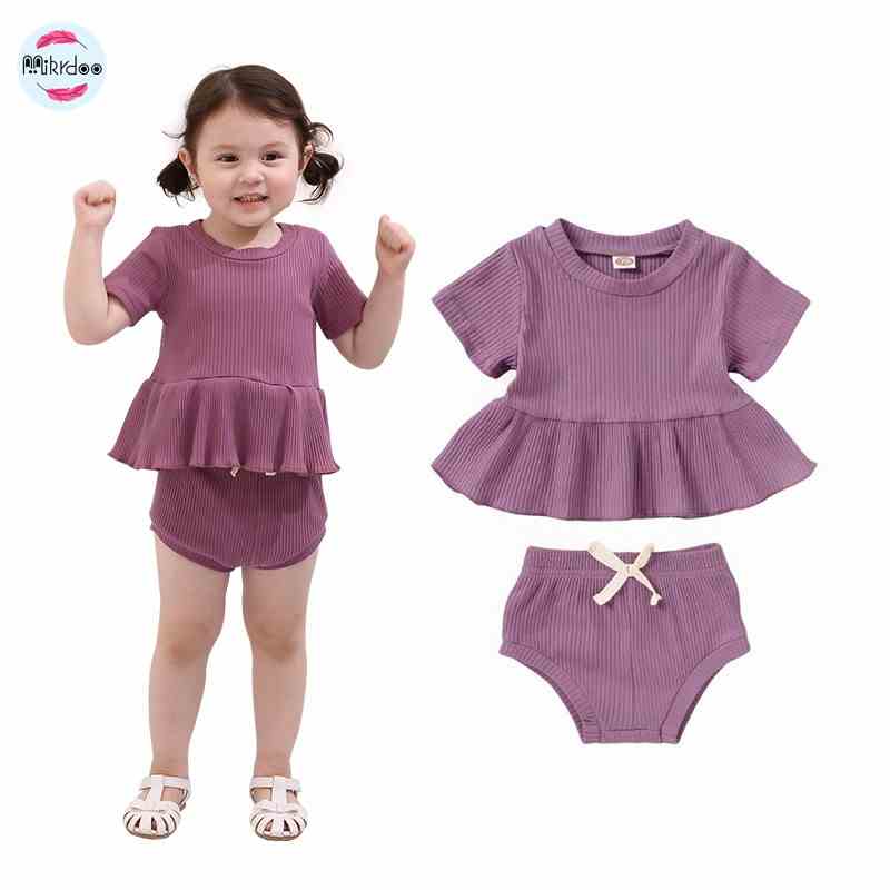 Set đồ mùa hè 2 món MIKRDOO gồm áo cotton tay cộc và quần ngắn dễ thương cho bé gái sơ sinh