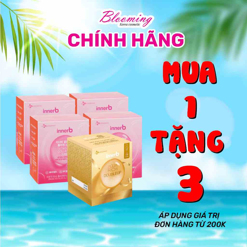 Combo giữ ẩm da sáng mịn InnerB Aqua Rich DoubleUp 70 viên & 4 hộp Collagen InnerB Glowshot