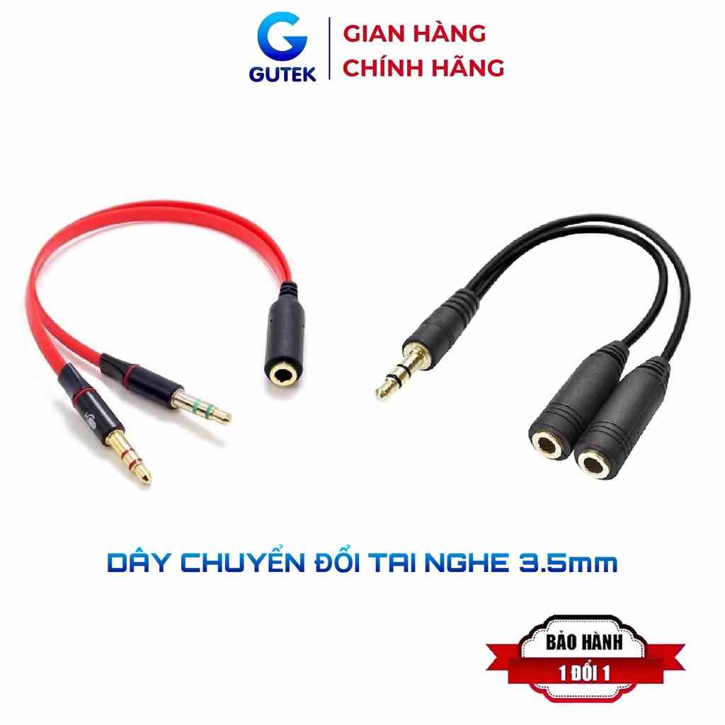 Dây chuyển đổi tai nghe 3.5mm sang 2 cổng 3.5mm cho âm thanh audio và mic Gutek J01