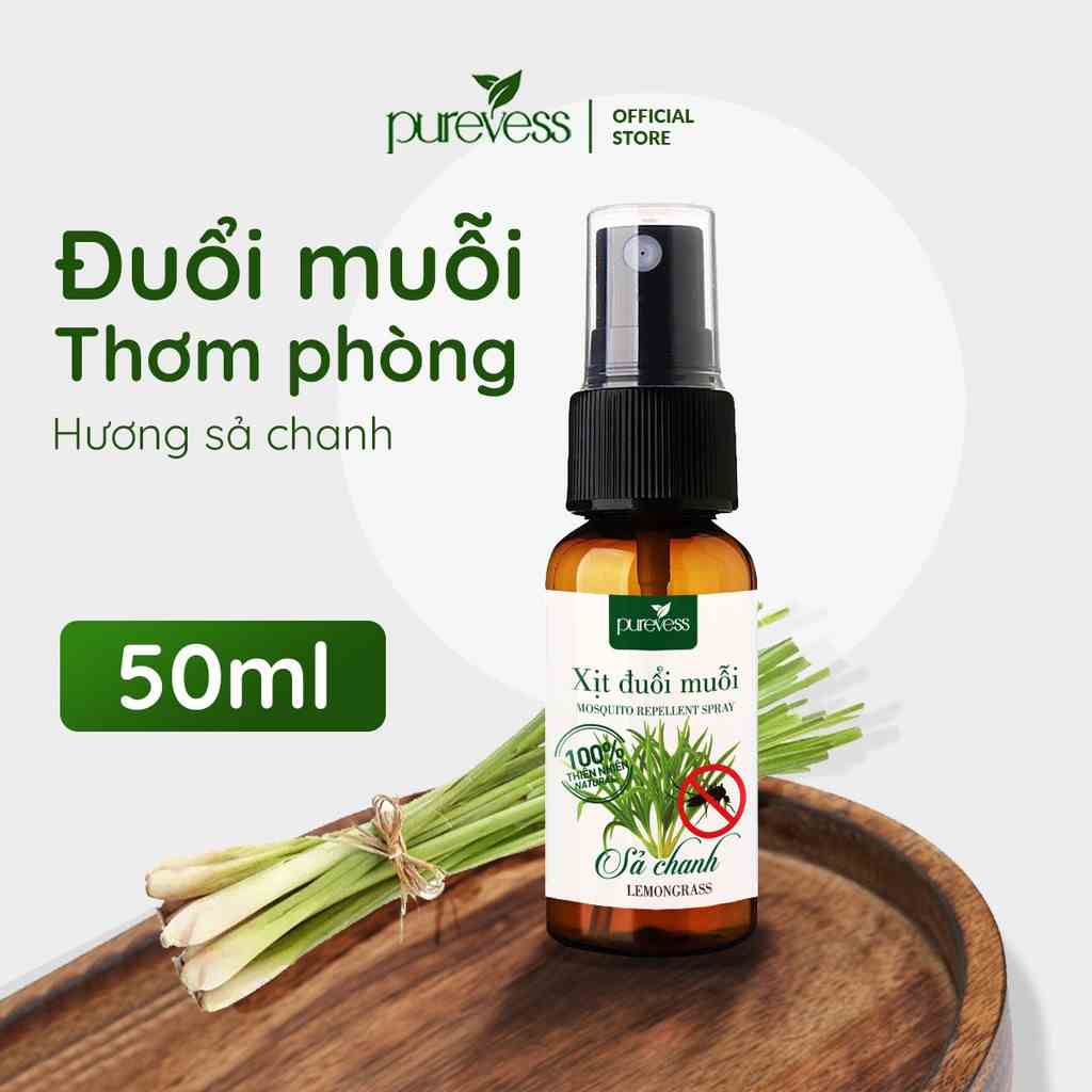 Tinh dầu đuổi muỗi sả chanh Purevess - dạng xịt giúp thư giãn, thơm phòng 50ml