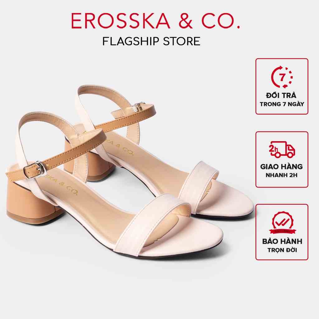 Erosska - Giày sandal cao gót nữ mũi tròn kiểu dáng cơ bản cao 3cm màu cam phối kem - EB019