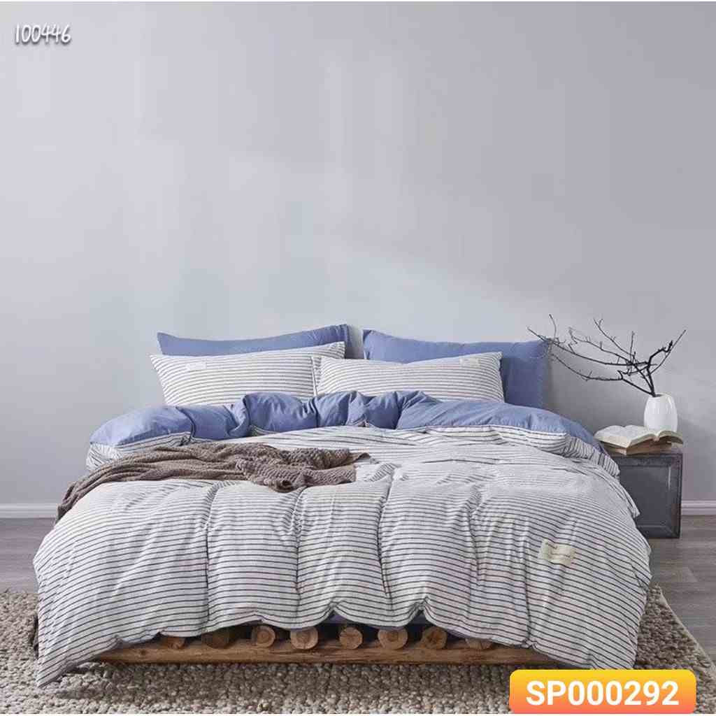 Bộ Chăn Ga Gối HIN BEDDING Chất Liệu Cotton Tici Phối Kẻ Mới, Cotton Đũi Mềm Mịn Cao Cấp Bo Chun Mọi Kích Thước