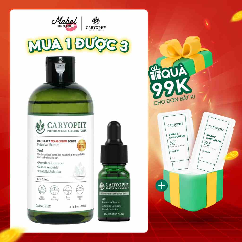 Bộ chăm sóc da mụn Caryophy portulaca (serum 10ml toner 300ml)