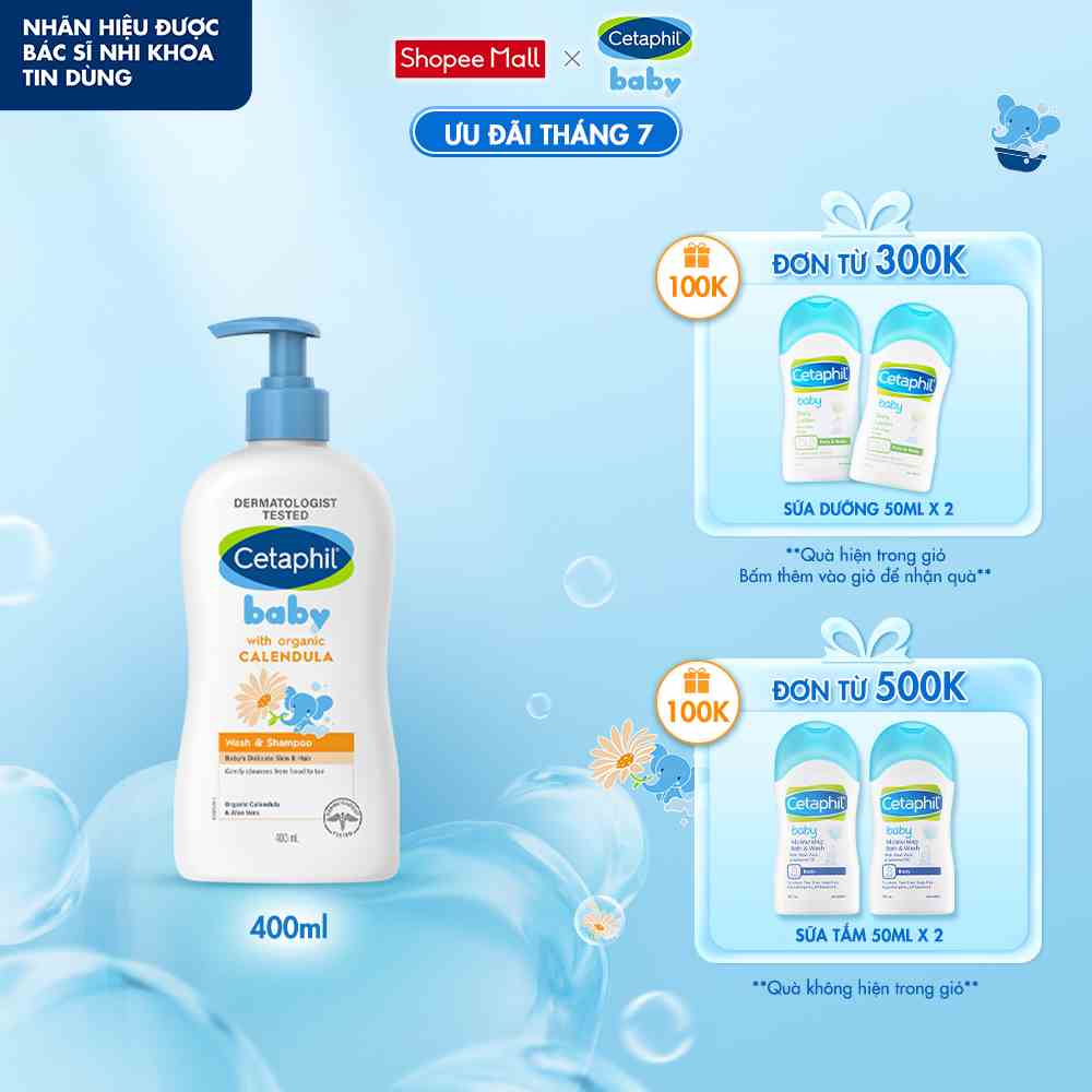 Sữa tắm gội dịu lành cho bé CETAPHIL BABY WASH & SHAMPOO WITH ORGANIC CALENDULA 400ML