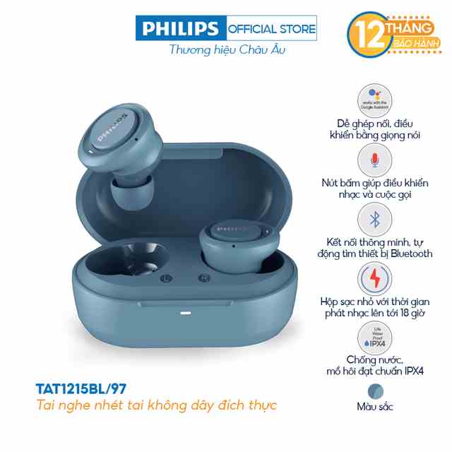 [Mã ELBAU5 giảm 5% đơn 300K] Tai nghe Bluetooth Philips TAT1215BL/97 - Màu xanh