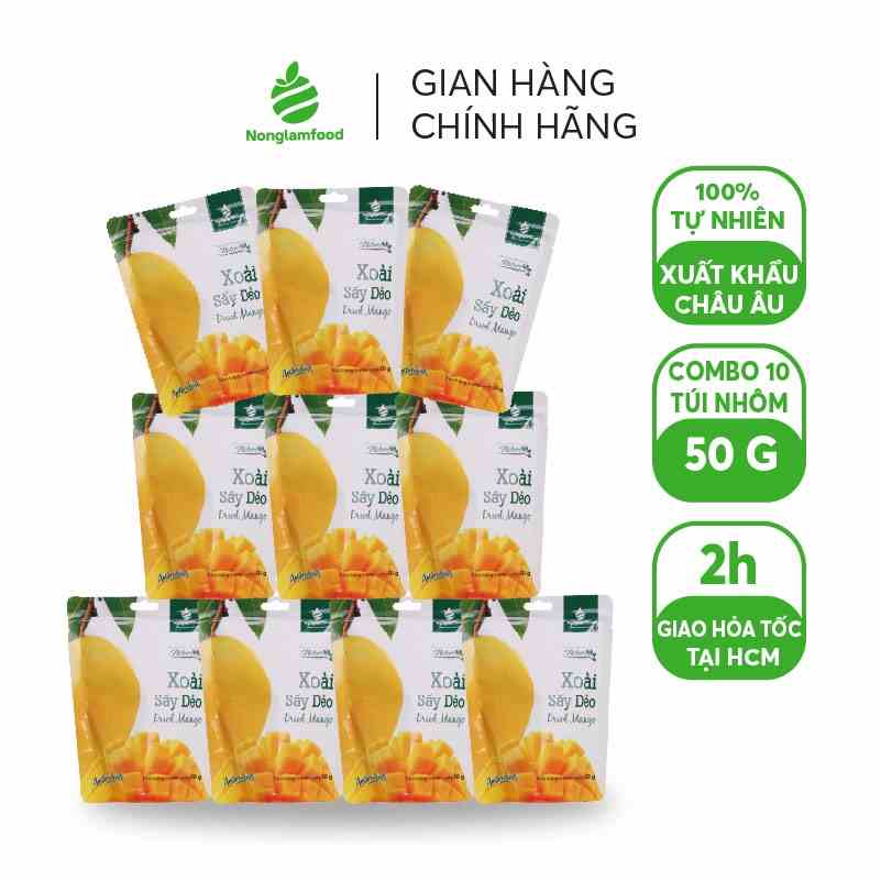 10 Túi Xoài sấy dẻo Nonglamfood 50g | Healthy Snack | Ăn vặt văn phòng | Ăn vặt tốt cho sức khỏe | Trái cây sấy