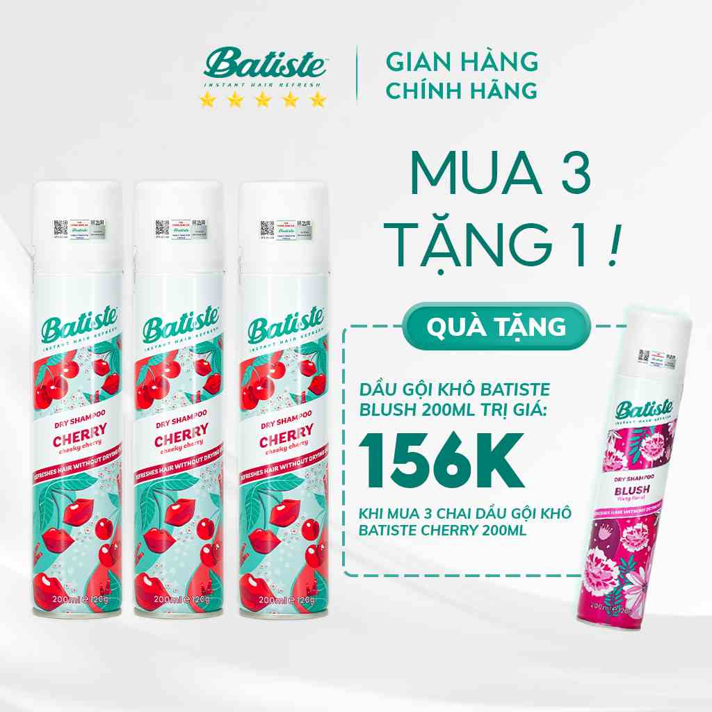 [MUA 3 TẶNG 1] Mua 03 Dầu Gội Khô Batiste Cherry 200ml Tặng  01 Dầu Gội Khô Batiste Blush 200ml