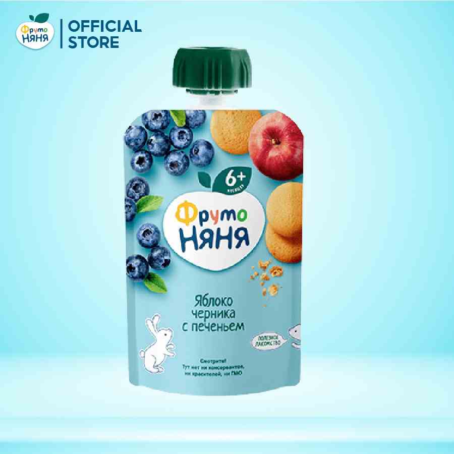 Trái cây nghiền vị táo, việt quất và bánh quy Fruto Nyanya 90g