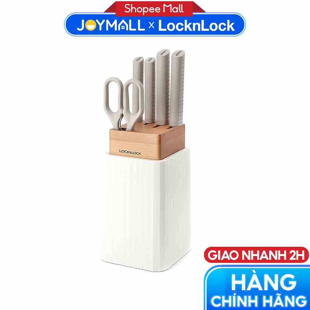 Bộ dao làm bếp 6 món Lock&Lock CKK802 có đế chống trượt - Hàng chính hãng, gồm 4 dao, 1 kéo, 1 hộp đựng dao - JoyMall