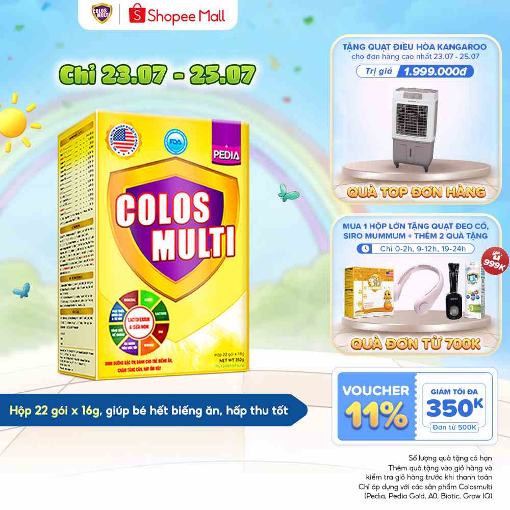 [COLOS03 -10% đơn 600K] Sữa bột Colosmulti Pedia hộp 22 gói x 16g chuyên biệt hỗ trợ giúp bé ăn ngoan